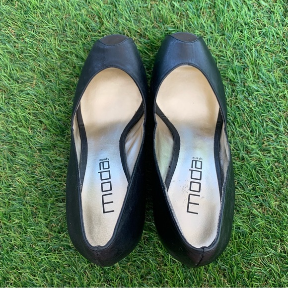 Moda Size 7.5 Black Open Toed 4 Inch Wedges - Picture 5 of 14